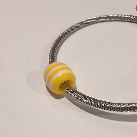 Yellow and White Striped Charm for Pandora Style Bracelet - Picture 3 of 4
